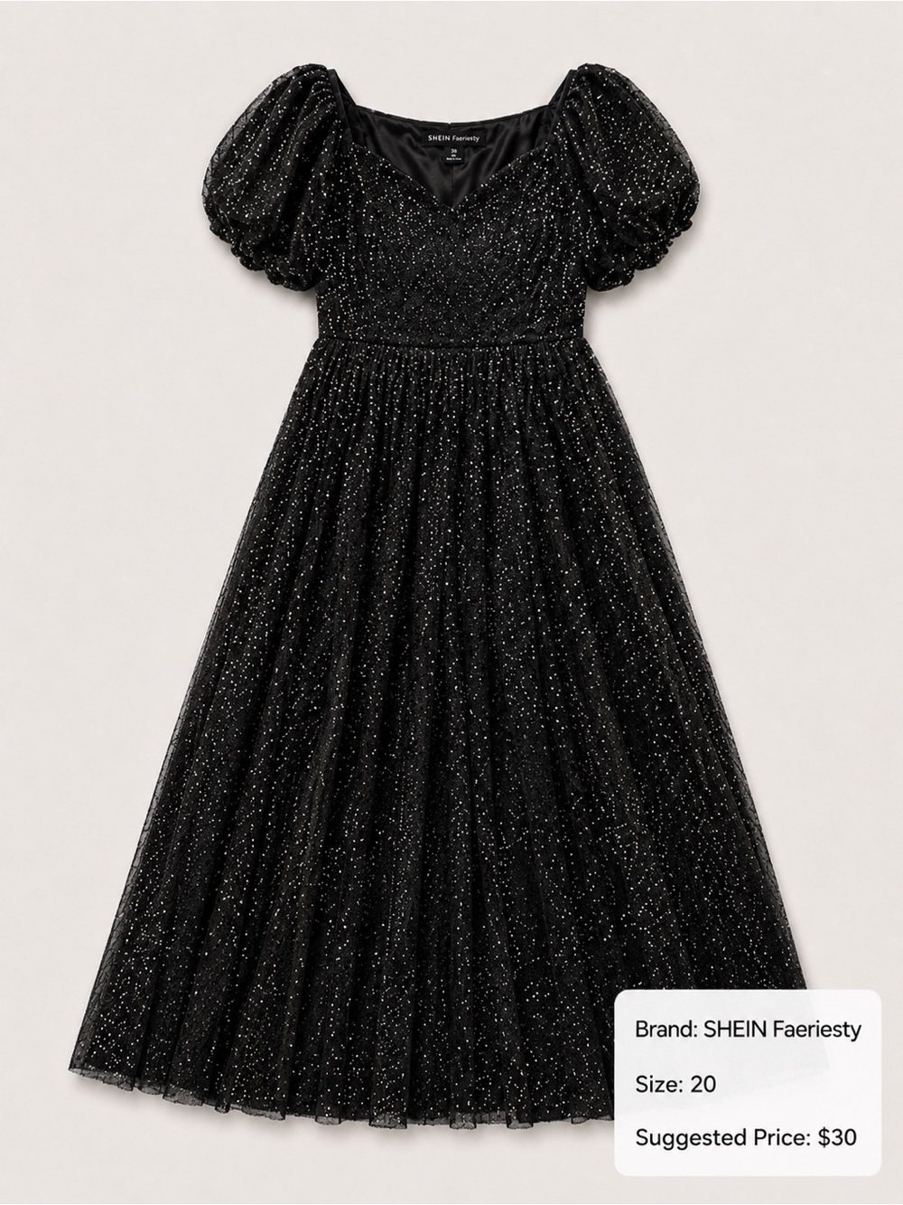 SHEIN Faeriesty Black Sparkle Tulle Midi Dress